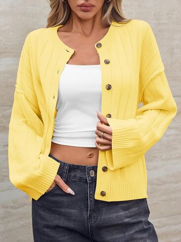 Saodimallsu Womens Open Front Cardigan Sweaters Button Down Knit Long Sleeve Crewneck Casual Loose Fall Outerwear in Saudi Arabia