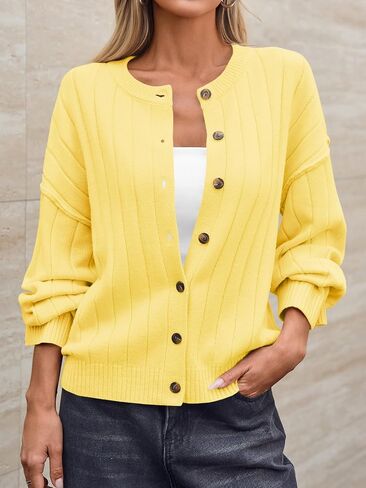 Saodimallsu Womens Open Front Cardigan Sweaters Button Down Knit Long Sleeve Crewneck Casual Loose Fall Outerwear in Saudi Arabia