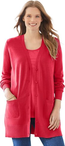 Woman Within Plus Size Perfect Longer-Length Cotton Cardigan in Saudi Arabia