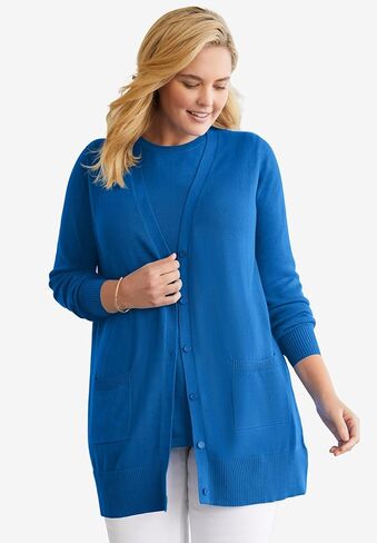 Woman Within Plus Size Perfect Longer-Length Cotton Cardigan in Kuwait