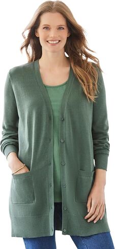 Woman Within Plus Size Perfect Longer-Length Cotton Cardigan in Saudi Arabia