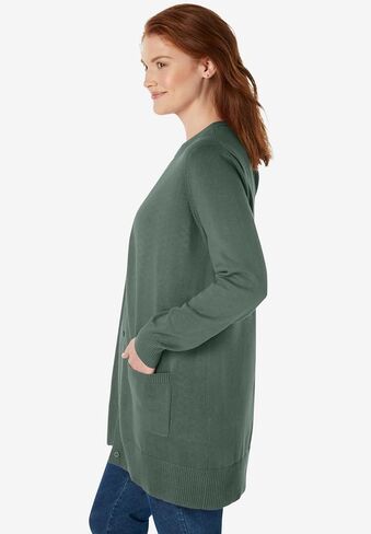 Woman Within Plus Size Perfect Longer-Length Cotton Cardigan in Saudi Arabia