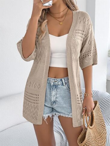 QegarTop Crochet Cardigan Sweaters for Women 2025 Trendy Summer Cover Ups Lightweight Soft Beach Kimonos Vacation Outfits in Kuwait