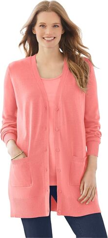 Woman Within Plus Size Perfect Longer-Length Cotton Cardigan in Saudi Arabia