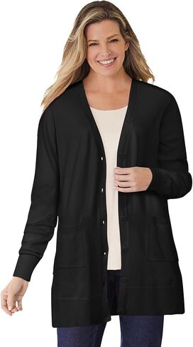 Woman Within Plus Size Perfect Longer-Length Cotton Cardigan in Kuwait