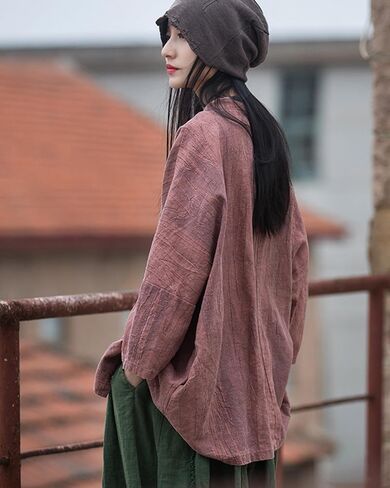 LUZU JUNU Women Open Front Kimono Jacket Cotton Linen Vintage Tie Dye Hanfu Lace-Up Cardigan in Kuwait