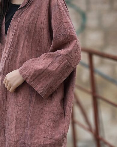 LUZU JUNU Women Open Front Kimono Jacket Cotton Linen Vintage Tie Dye Hanfu Lace-Up Cardigan in Kuwait