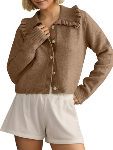 Womens Ruchle Cardigan سترة سترة زر مفتوحة فتحة سقوط سقوط سقوط لطيف الزر الطويل الأكمام لأسفل كارديجان in Kuwait