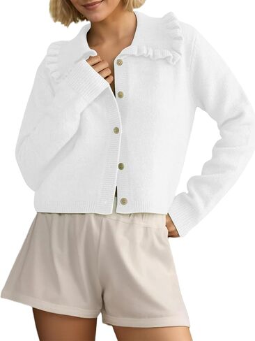Womens Ruchle Cardigan سترة سترة زر مفتوحة فتحة سقوط سقوط سقوط لطيف الزر الطويل الأكمام لأسفل كارديجان in Kuwait