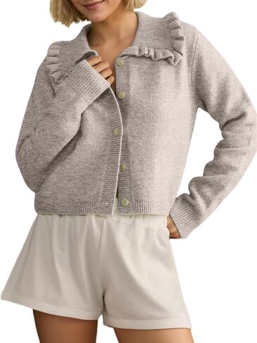 Womens Ruchle Cardigan سترة سترة زر مفتوحة فتحة سقوط سقوط سقوط لطيف الزر الطويل الأكمام لأسفل كارديجان in Kuwait