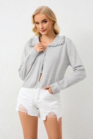Womens Ruchle Cardigan سترة سترة زر مفتوحة فتحة سقوط سقوط سقوط لطيف الزر الطويل الأكمام لأسفل كارديجان in Kuwait