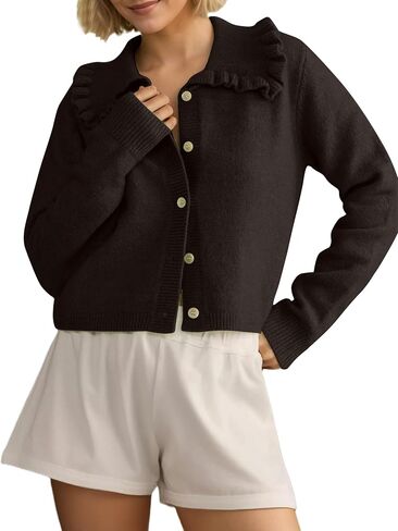Womens Ruchle Cardigan سترة سترة زر مفتوحة فتحة سقوط سقوط سقوط لطيف الزر الطويل الأكمام لأسفل كارديجان in Kuwait