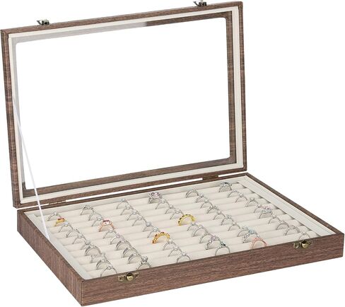 10 Slots Ring Organizer Box, Velvet Jewelry Rings Earrings Studs Holder Tray with Transparent Lid, Large Capacity Ring Storage Display Case for Women Girl (Black) in Saudi Arabia