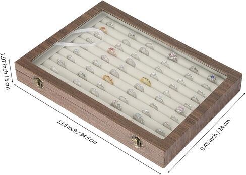 10 Slots Ring Organizer Box, Velvet Jewelry Rings Earrings Studs Holder Tray with Transparent Lid, Large Capacity Ring Storage Display Case for Women Girl (Black) in Saudi Arabia