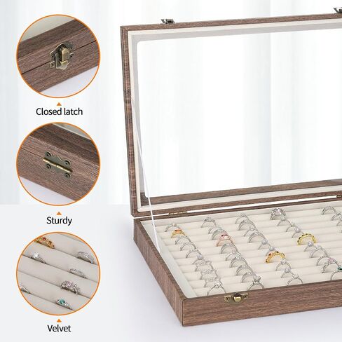 10 Slots Ring Organizer Box, Velvet Jewelry Rings Earrings Studs Holder Tray with Transparent Lid, Large Capacity Ring Storage Display Case for Women Girl (Black) in Saudi Arabia