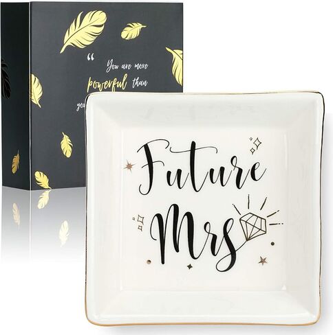 Ring Dish for Engagement, Miss to Mrs, Ceramic Jewelry Dish, Trinket Dish, Jewelry Organizer, Ring Holder Dish, with Well-Packaged Box and Card, Perfect for anniversary/Valentine's Day/Wedding in Saudi Arabia
