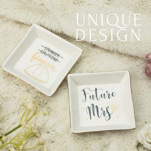 Ring Dish for Engagement, Miss to Mrs, Ceramic Jewelry Dish, Trinket Dish, Jewelry Organizer, Ring Holder Dish, with Well-Packaged Box and Card, Perfect for anniversary/Valentine's Day/Wedding in Saudi Arabia