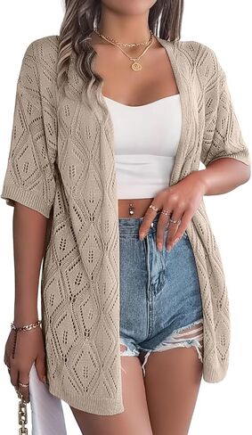 QegarTop Crochet Cardigan Sweaters for Women 2025 Trendy Summer Cover Ups Lightweight Soft Beach Kimonos Vacation Outfits in Kuwait