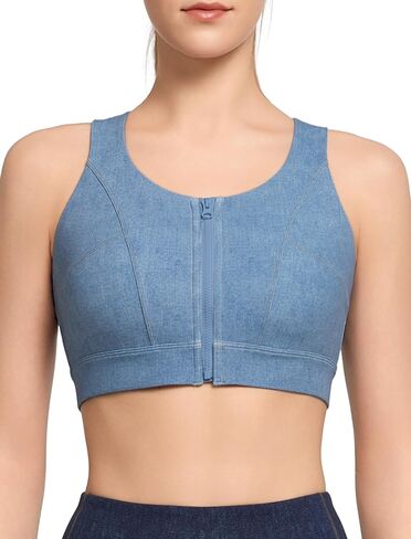 Yvette Zip Front Sports Bras for Women High Impact Racerback Sports Bra Full Support No Bounce for Large Breasts in Kuwait