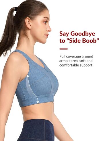 Yvette Zip Front Sports Bras for Women High Impact Racerback Sports Bra Full Support No Bounce for Large Breasts in Kuwait