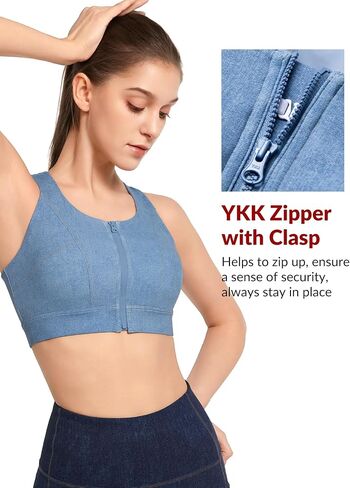 Yvette Zip Front Sports Bras for Women High Impact Racerback Sports Bra Full Support No Bounce for Large Breasts in Kuwait