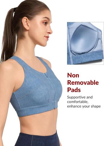 Yvette Zip Front Sports Bras for Women High Impact Racerback Sports Bra Full Support No Bounce for Large Breasts in Kuwait