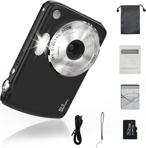 Digital Camera, FHD 1080P Cameras for Kids, Digital Point and Shoot Camera with 16X Zoom Anti Shake, Compact Small Cameras Gift for Boys Girls Kids, Black in Saudi Arabia