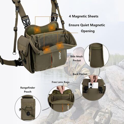 Binoculars Harness Chest Pack Magnetic with Detachable Rangefinder Pouch | 3-in-1 Use Mode, Magnetic Opening and Closure, Breathable Harness, Harness Can Use Alone, Adjustable Fit Any Body Size in Saudi Arabia