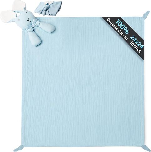 بطانية أمان الأطفال مع حيوان أرنب محشوة للبنين الفتيات الجديد - 24 × 24 بوصة - Loveys للرضيع ضروريات الأطفال (الأزرق الأرنب) in Kuwait