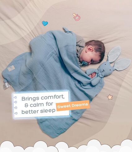 بطانية أمان الأطفال مع حيوان أرنب محشوة للبنين الفتيات الجديد - 24 × 24 بوصة - Loveys للرضيع ضروريات الأطفال (الأزرق الأرنب) in Kuwait