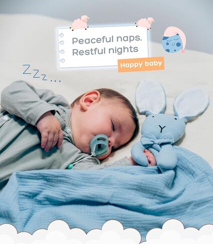 بطانية أمان الأطفال مع حيوان أرنب محشوة للبنين الفتيات الجديد - 24 × 24 بوصة - Loveys للرضيع ضروريات الأطفال (الأزرق الأرنب) in Kuwait