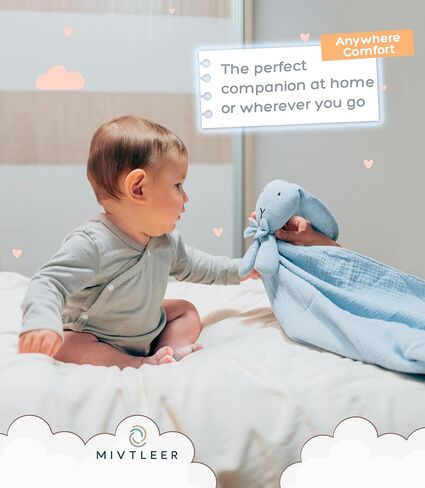 بطانية أمان الأطفال مع حيوان أرنب محشوة للبنين الفتيات الجديد - 24 × 24 بوصة - Loveys للرضيع ضروريات الأطفال (الأزرق الأرنب) in Kuwait