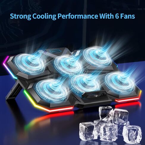 LIANGSTAR Laptop Cooling Pad, Laptop Cooler Gaming 5 Quiet Fans with Large Metal Plate for 12-17.3 Inch Fan Stable Stand, 4 Modes RGB Light, 7 Height & Adjust Speed, 2 USB Port & Phone Holder in Saudi Arabia