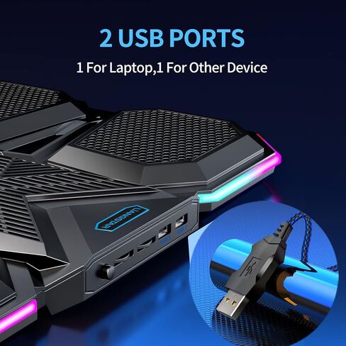 LIANGSTAR Laptop Cooling Pad, Laptop Cooler Gaming 5 Quiet Fans with Large Metal Plate for 12-17.3 Inch Fan Stable Stand, 4 Modes RGB Light, 7 Height & Adjust Speed, 2 USB Port & Phone Holder in Saudi Arabia