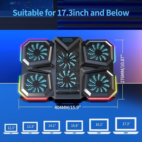 LIANGSTAR Laptop Cooling Pad, Laptop Cooler Gaming 5 Quiet Fans with Large Metal Plate for 12-17.3 Inch Fan Stable Stand, 4 Modes RGB Light, 7 Height & Adjust Speed, 2 USB Port & Phone Holder in Saudi Arabia