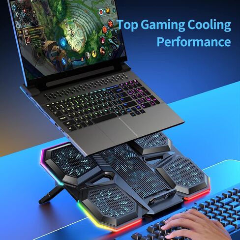 LIANGSTAR Laptop Cooling Pad, Laptop Cooler Gaming 5 Quiet Fans with Large Metal Plate for 12-17.3 Inch Fan Stable Stand, 4 Modes RGB Light, 7 Height & Adjust Speed, 2 USB Port & Phone Holder in Saudi Arabia