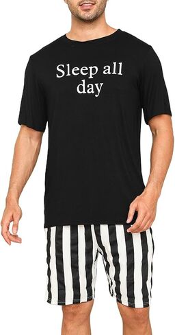 eishopeer mens pajamas pajamas مجموعة قصيرة الأكمام مطبوعة لينة 2 قطع صالة مجموعة s-xxl in Kuwait
