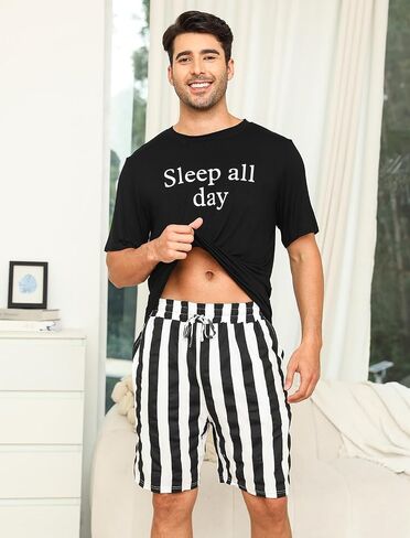 eishopeer mens pajamas pajamas مجموعة قصيرة الأكمام مطبوعة لينة 2 قطع صالة مجموعة s-xxl in Kuwait
