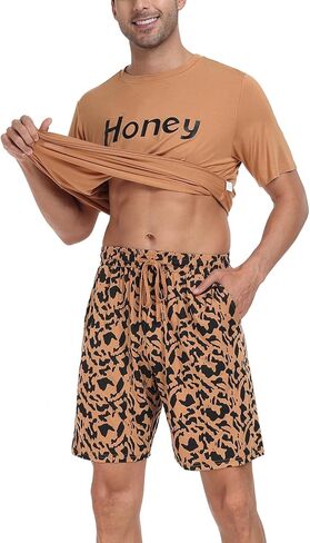 eishopeer mens pajamas pajamas مجموعة قصيرة الأكمام مطبوعة لينة 2 قطع صالة مجموعة s-xxl in Kuwait