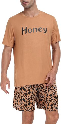 eishopeer mens pajamas pajamas مجموعة قصيرة الأكمام مطبوعة لينة 2 قطع صالة مجموعة s-xxl in Kuwait