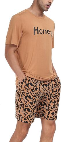 eishopeer mens pajamas pajamas مجموعة قصيرة الأكمام مطبوعة لينة 2 قطع صالة مجموعة s-xxl in Kuwait