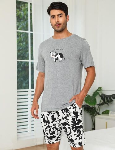 eishopeer mens pajamas pajamas مجموعة قصيرة الأكمام مطبوعة لينة 2 قطع صالة مجموعة s-xxl in Kuwait