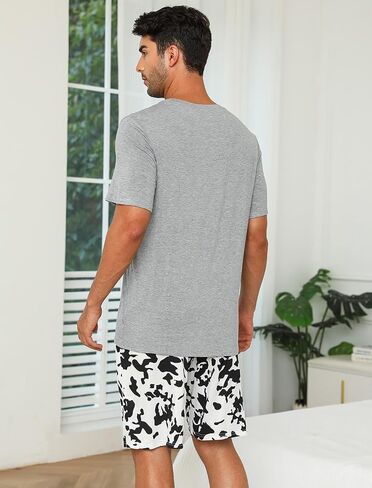 eishopeer mens pajamas pajamas مجموعة قصيرة الأكمام مطبوعة لينة 2 قطع صالة مجموعة s-xxl in Kuwait