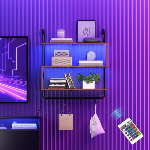 رفوف عائمة هوبرو مع مصابيح LED ، 29.5 بوصة على رف ألعاب مثبتة على الحائط ، رف عرض الأنابيب من 3 مستويات مع قضيب معلق و 4 S-Hooks ، لغرفة المعيشة ، غرفة النوم ، المطبخ ، الأسود BB21DBJ01 in Kuwait