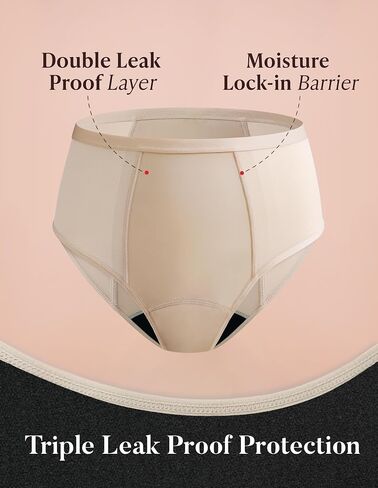 AIRCUTE Washable Women Urine Incontinence Underwear Leak Proof Panties for Postpartum Bladder Leak with 50 ml Absorbency 3 Pack (Beige, M) in Saudi Arabia