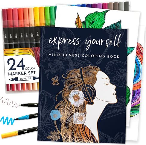 RYVE Adult Coloring Book Set for Adults Relaxation - Sassy & Funny Self Care Gifts for Women, Motivational Swear Word Coloring Book, Anxiety Relief, Cancer Care Gifts, Chemo Care Package for Women in Kuwait