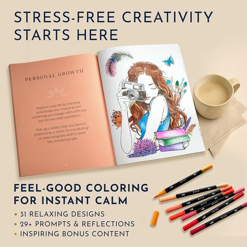 RYVE Adult Coloring Book Set for Adults Relaxation - Sassy & Funny Self Care Gifts for Women, Motivational Swear Word Coloring Book, Anxiety Relief, Cancer Care Gifts, Chemo Care Package for Women in Kuwait