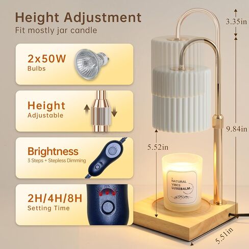 Candle Warmer Lamp with Bulbs, Dimmable Electric Candle Lamp with Timer, Adjustable Height, Wax Melting Warmer Compatible with Large Jar Candles, Home Decor Gifts in Saudi Arabia