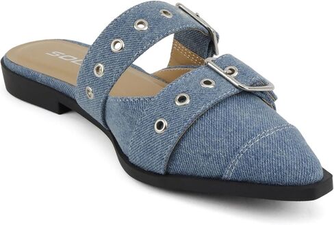 Soda Usual ~ Women Pointed Toe Slip-On Low Heel Mule with Buckle Straps in Saudi Arabia