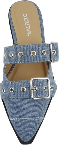 Soda Usual ~ Women Pointed Toe Slip-On Low Heel Mule with Buckle Straps in Saudi Arabia